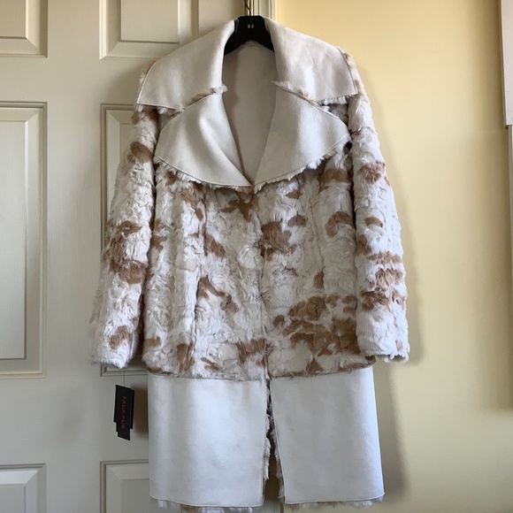 Adrienne Landau Reversible Faux Fur Shearling Coat Ivory Large - Picture 8 of 14